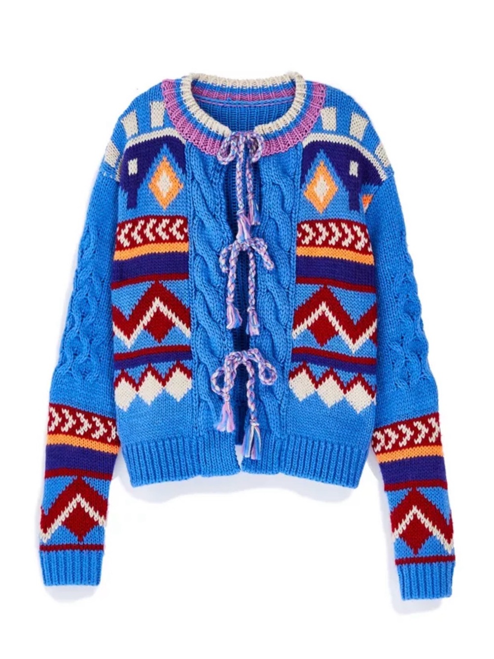 Urban Outfitters Blue Fair Isle Cable-Knit Cardigan - Picture 6 of 9